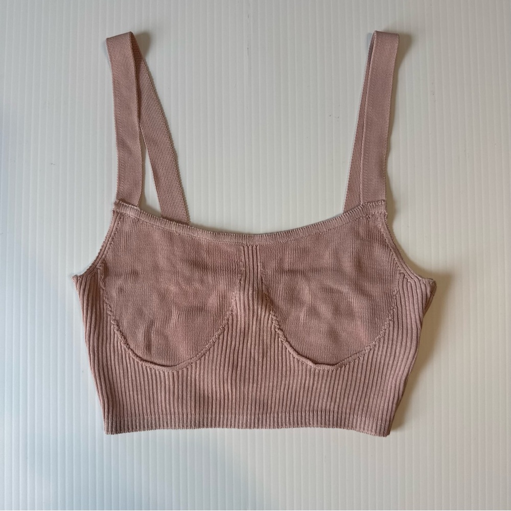NWT Zara Ribbed Knit Bustier Crop Top Mauve Pink Rose Viscose Small Strap